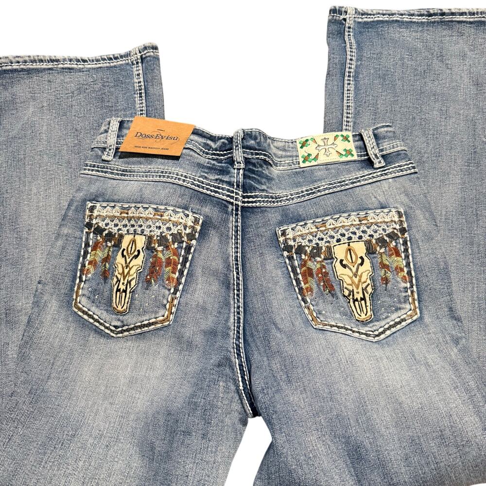 Doss Evisu Western Bootcut Jeans, Steer Skull Embroidery Bling, Women's 31, NWT
